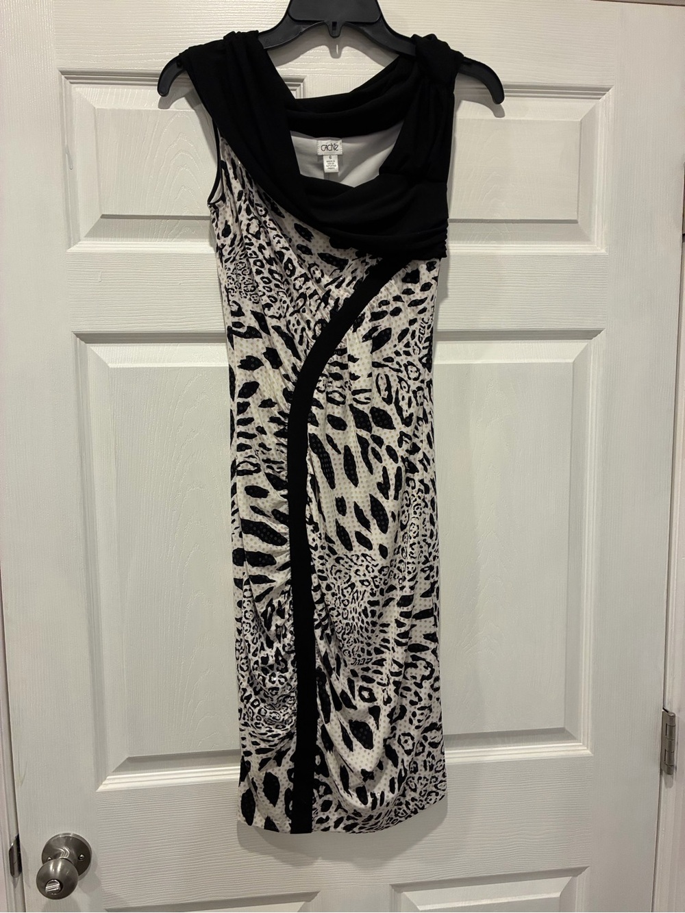Cache Black and White Animal Print Midi Dress